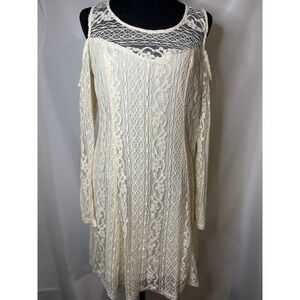 Lace Cold Shoulder Long Sleeve Dress Elegant Party Cocktail Size M